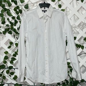 White with Navy Blue dots Express Button-up